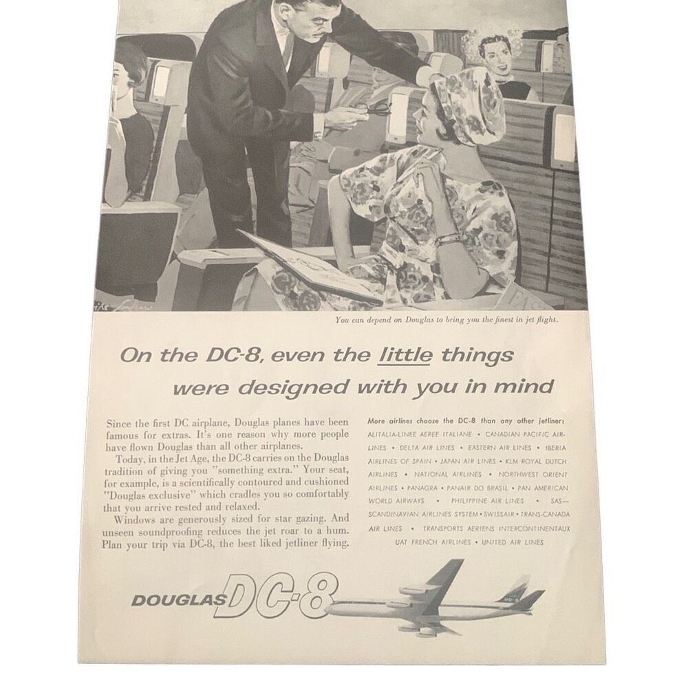 Vintage 1960 Douglas DC8 Even the Little Things Ad Advertisment